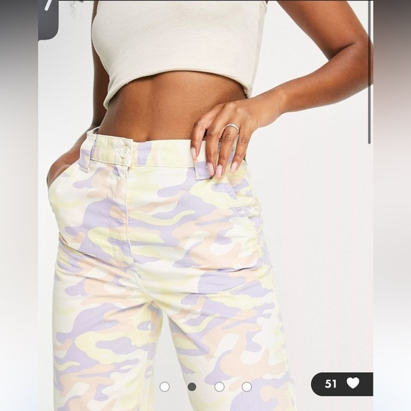 Topshop high rise straight leg utility pants in pastel camo print size 4 - Picture 4 of 13